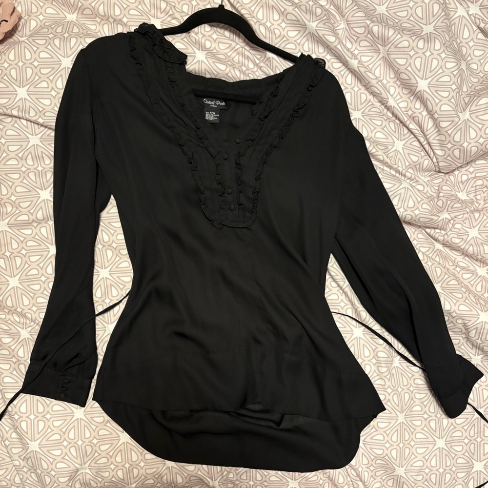 Elegant Black Ruffled Blouse